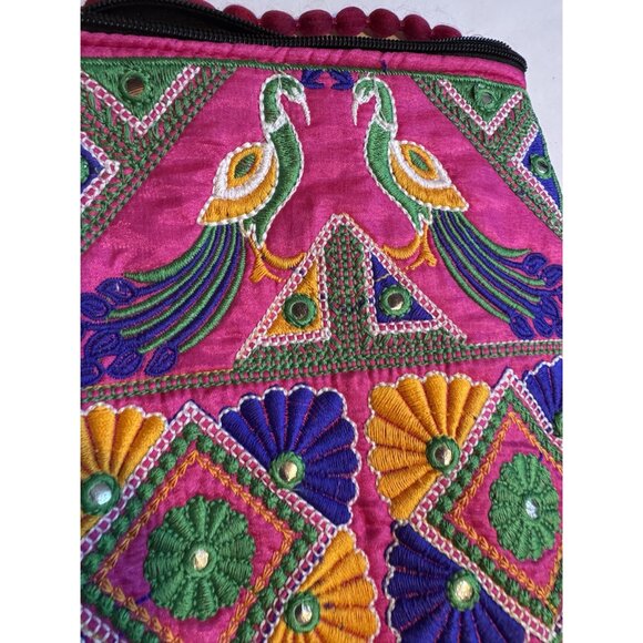 Handmade Embroidered Boho Crossbody Bag With Peacock Design & Multicolor Strap - Picture 3 of 16